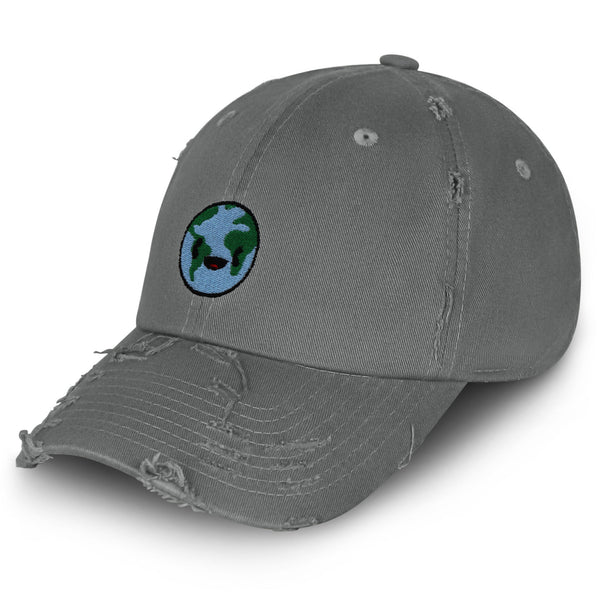 Happy Earth Vintage Dad Hat Frayed Embroidered Cap Earth Environment