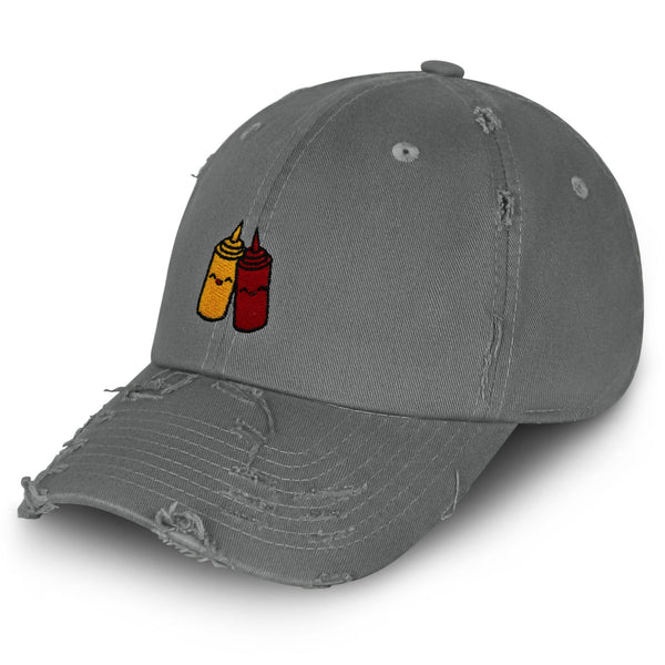 Ketchup and Mustard Vintage Dad Hat Frayed Embroidered Cap Foodie Sauces, Ketchut, Mustard