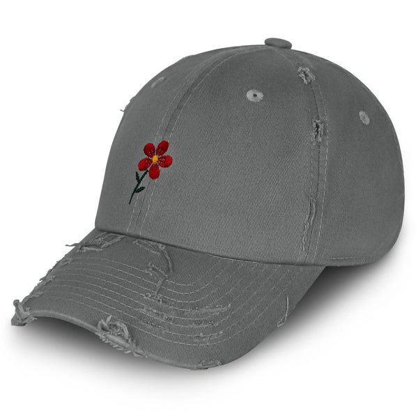 Red Flower Vintage Dad Hat Frayed Embroidered Cap Floral