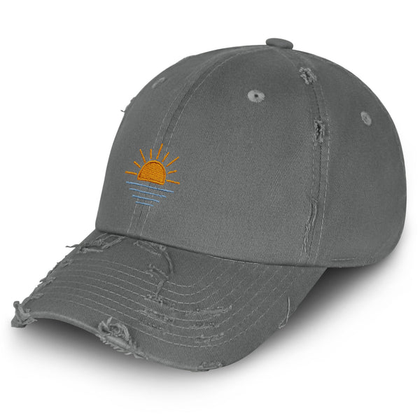 Sun Vintage Dad Hat Frayed Embroidered Cap Sunset Sunrise