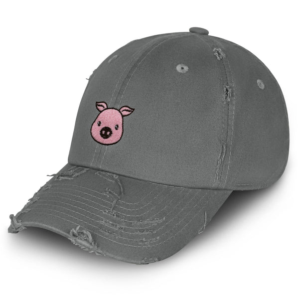 Pig Vintage Dad Hat Frayed Embroidered Cap Pork Bacon