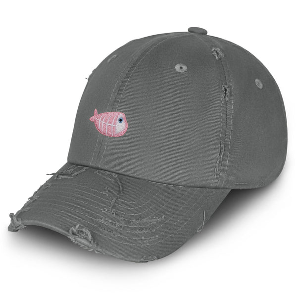 Fishbone Vintage Dad Hat Frayed Embroidered Cap Pink Bone