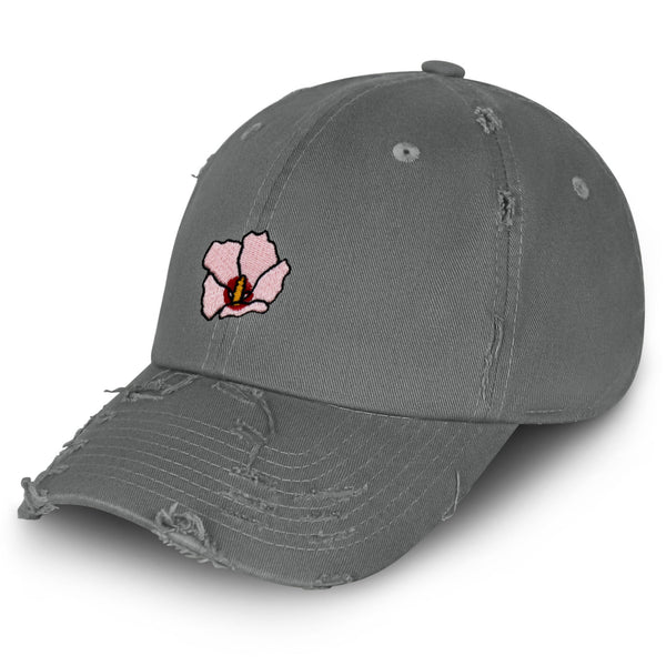 Rose of Sharon Vintage Dad Hat Frayed Embroidered Cap Hibiscus Hawaii