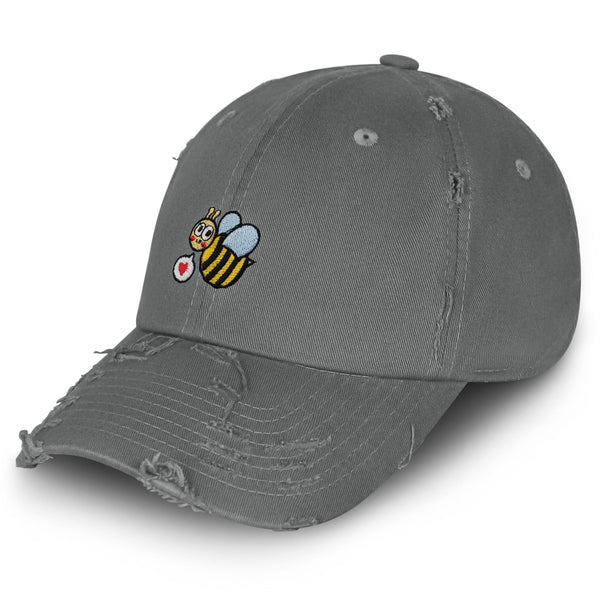 Bee Vintage Dad Hat Frayed Embroidered Cap Insect Honey
