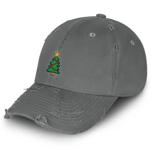 Christmas Tree Vintage Dad Hat Frayed Embroidered Cap Holiday Santa