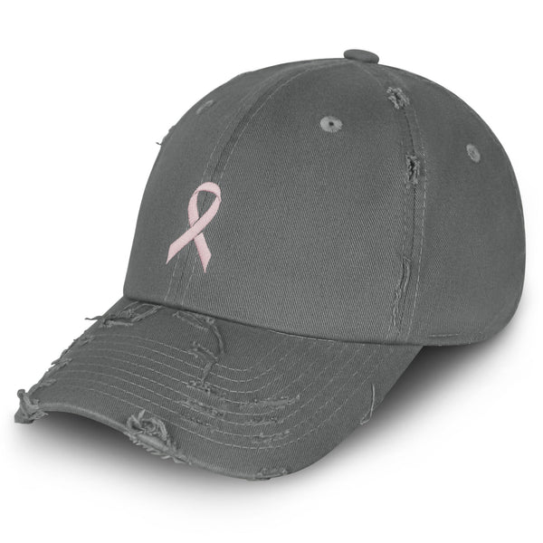 Pink Ribbon Vintage Dad Hat Frayed Embroidered Cap Breast Cancer