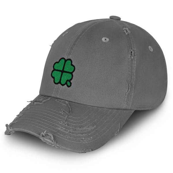 Four Leaf Clover Vintage Dad Hat Frayed Embroidered Cap Clove Lucky