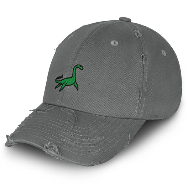 Elasmosaurus Dinosaur Vintage Dad Hat Frayed Embroidered Cap Green