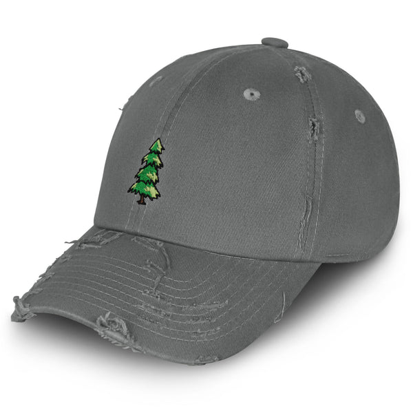 Pine Tree Vintage Dad Hat Frayed Embroidered Cap Mountain