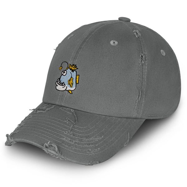 Angler Fish Vintage Dad Hat Frayed Embroidered Cap Funny