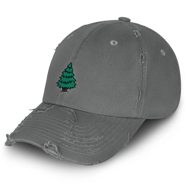 Pine Tree Vintage Dad Hat Frayed Embroidered Cap Forest Camping