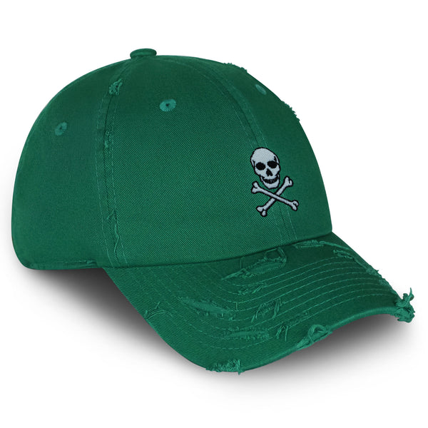 Pirate Skull Vintage Dad Hat Frayed Embroidered Cap Scary Grunge