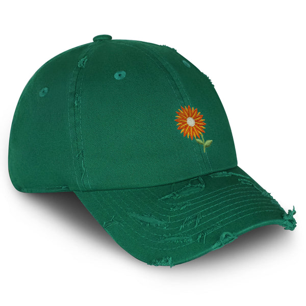 Orange Flower Vintage Dad Hat Frayed Embroidered Cap Floral