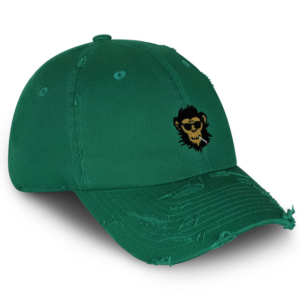 Smoking Monkey Vintage Dad Hat Frayed Embroidered Cap Wild Animal Funny