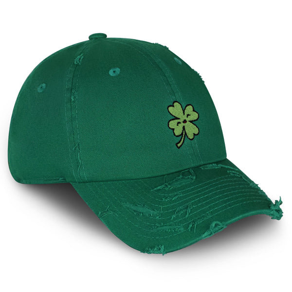 Clover Vintage Dad Hat Frayed Embroidered Cap Lucky Flower