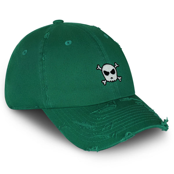 Skull Vintage Dad Hat Frayed Embroidered Cap Scary Bone