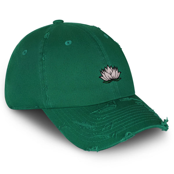 Lotus Flower Vintage Dad Hat Frayed Embroidered Cap Pond