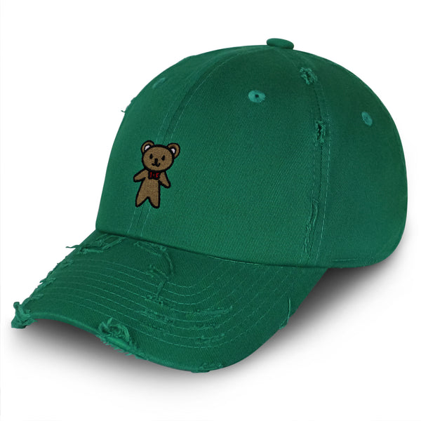 Teddy Bear Vintage Dad Hat Frayed Embroidered Cap Ribbon Brown