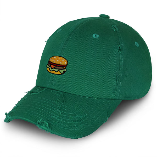 Hamburger Vintage Dad Hat Frayed Embroidered Cap Fast Food