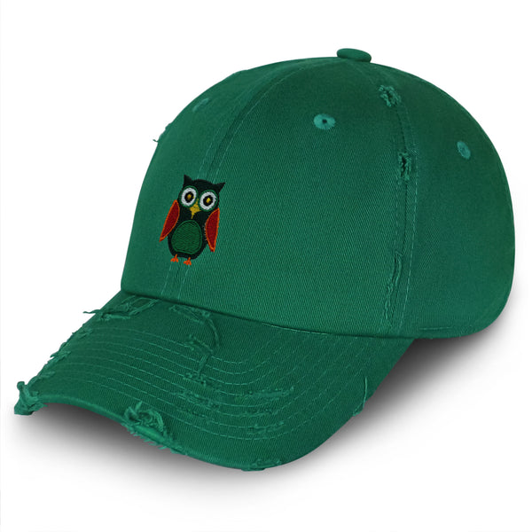 Owl Vintage Dad Hat Frayed Embroidered Cap Bird Green