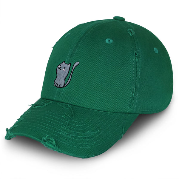 Meow Vintage Dad Hat Frayed Embroidered Cap Cat Kitty