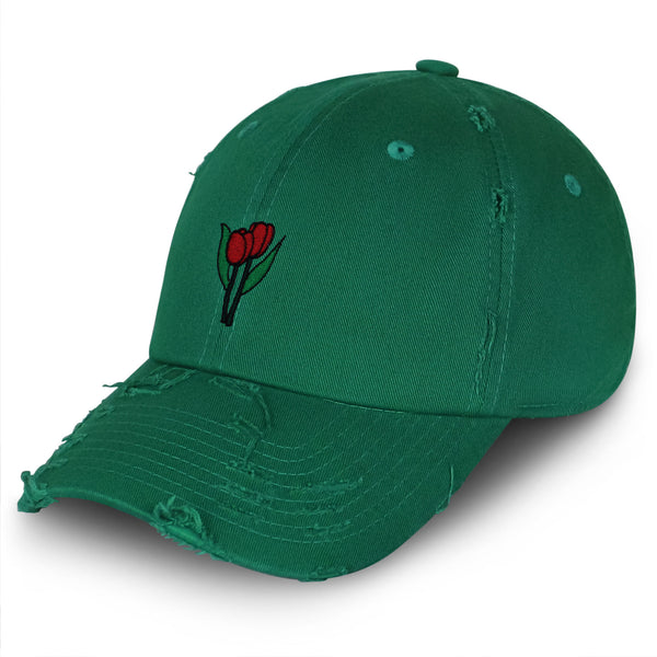 Tulips Vintage Dad Hat Frayed Embroidered Cap Flower Plant