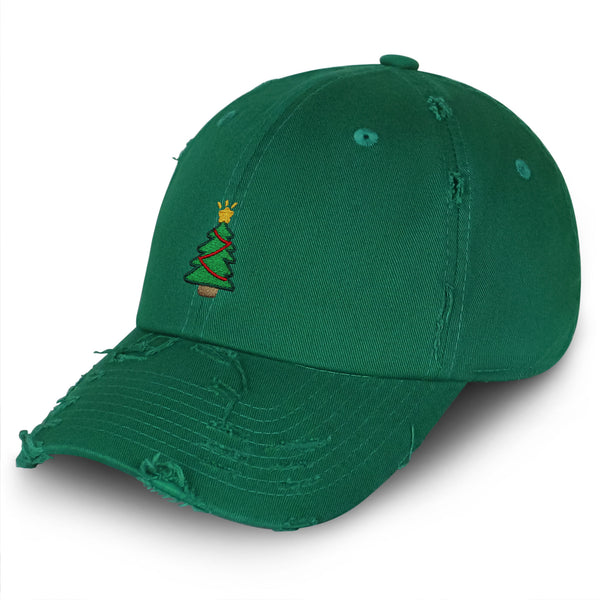 Christmas Tree Vintage Dad Hat Frayed Embroidered Cap Holiday Santa