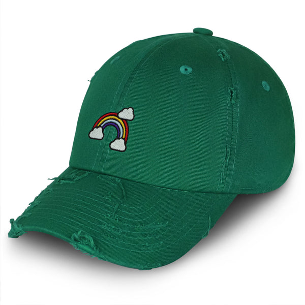 Rainbow Vintage Dad Hat Frayed Embroidered Cap Cute