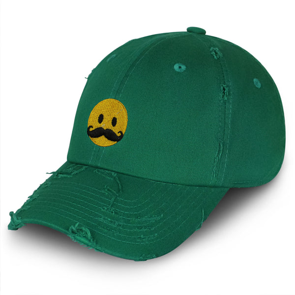 Mustache Emoji Vintage Dad Hat Frayed Embroidered Cap Funny