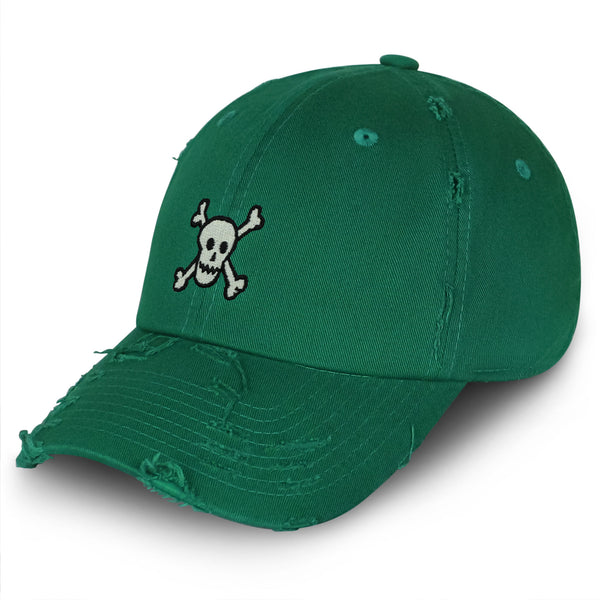 Crossbones Vintage Dad Hat Frayed Embroidered Cap Skull