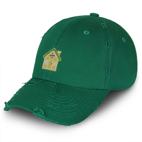 Gingerbread House Vintage Dad Hat Frayed Embroidered Cap Holiday