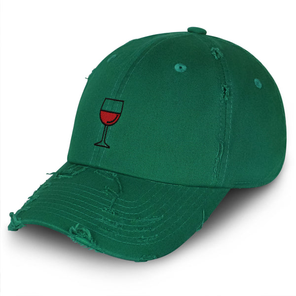 Red Wine in Glass Vintage Dad Hat Frayed Embroidered Cap Romantic Night