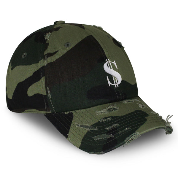 Dollar Sign Vintage Dad Hat Frayed Embroidered Cap Money Cash