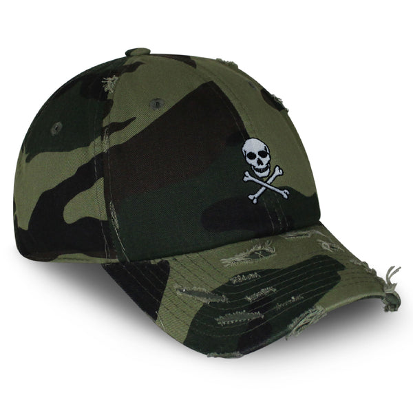 Pirate Skull Vintage Dad Hat Frayed Embroidered Cap Scary Grunge