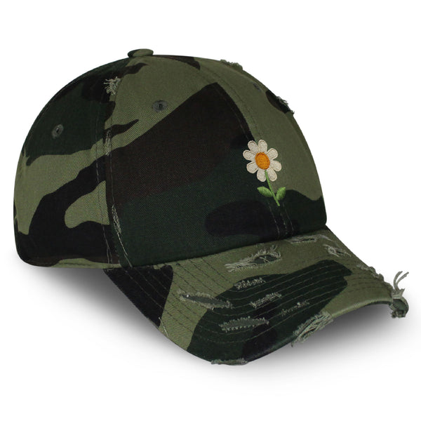 Chamomile Flower Vintage Dad Hat Frayed Embroidered Cap Floral