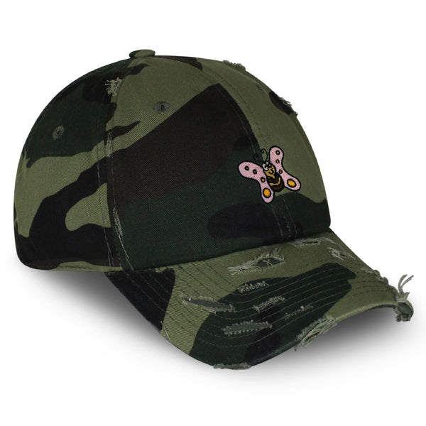 Jackson the Butterfly Vintage Dad Hat Frayed Embroidered Cap Insect Character