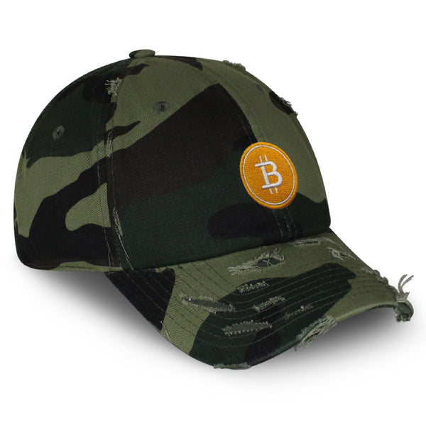 Bitcoin Vintage Dad Hat Frayed Embroidered Cap Cryptocurrency Investing