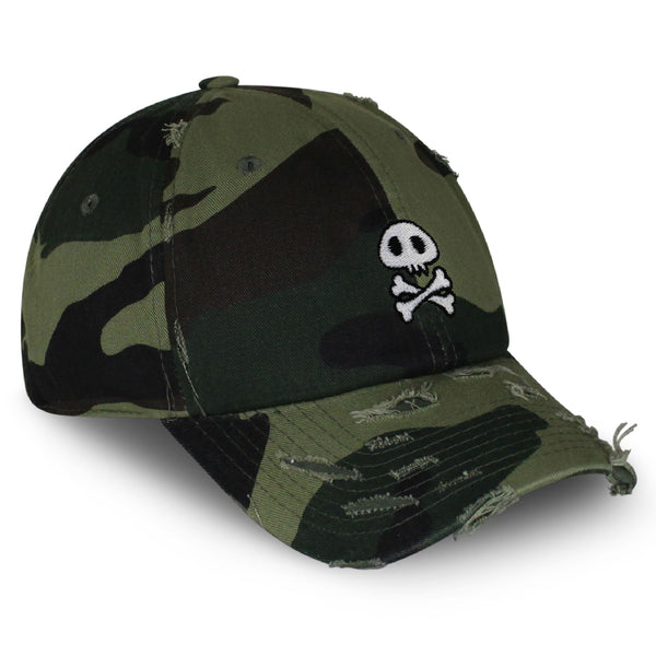 Skull Vintage Dad Hat Frayed Embroidered Cap Cute Skull