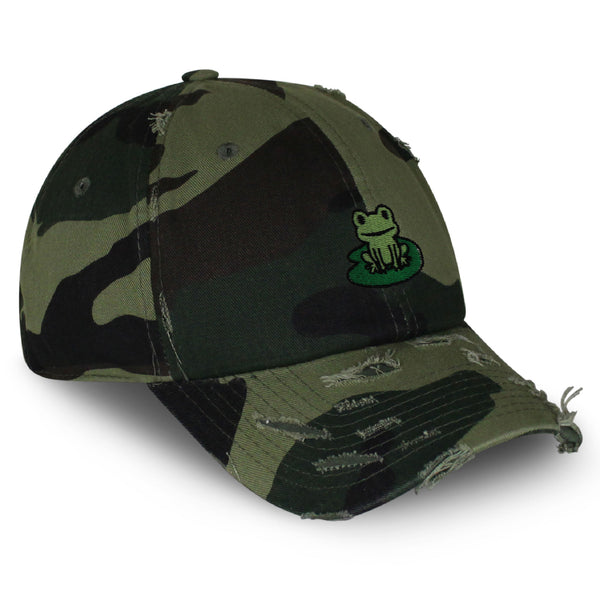 Frog Vintage Dad Hat Frayed Embroidered Cap Frog Pond, Frog