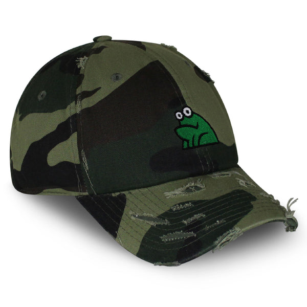 Frog Vintage Dad Hat Frayed Embroidered Cap Funny