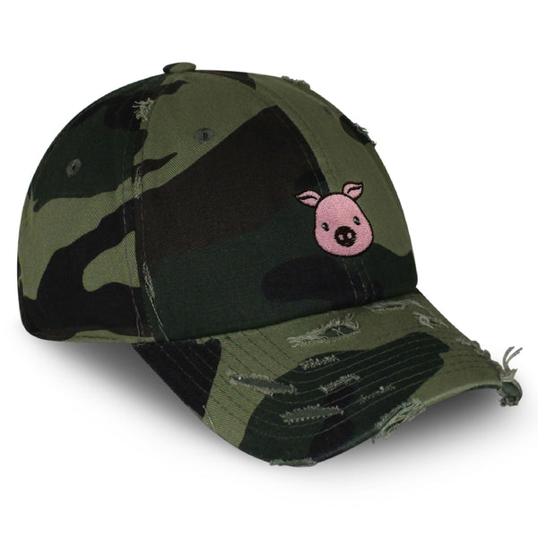 Pig Vintage Dad Hat Frayed Embroidered Cap Pork Bacon