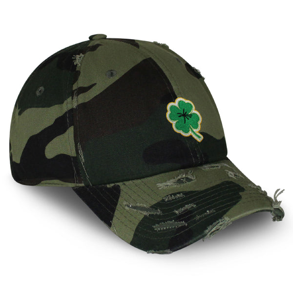 Clover Vintage Dad Hat Frayed Embroidered Cap Lucky Plant