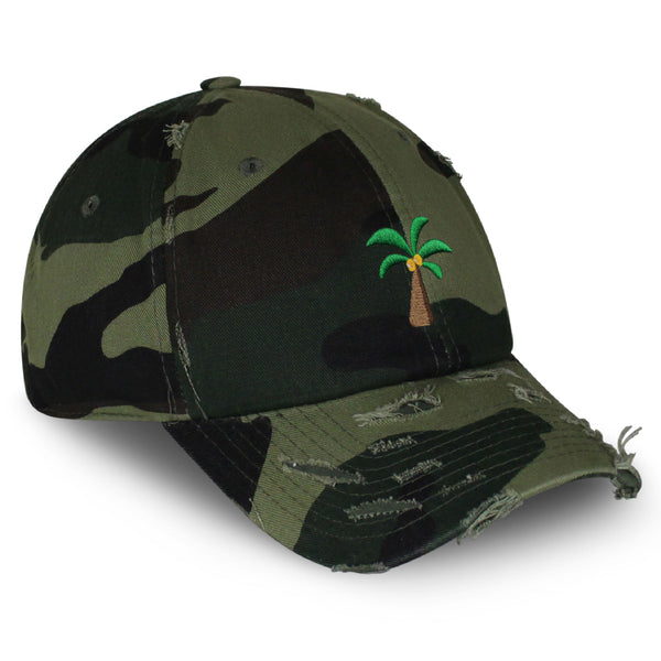 Palm Tree Vintage Dad Hat Frayed Embroidered Cap Coconut