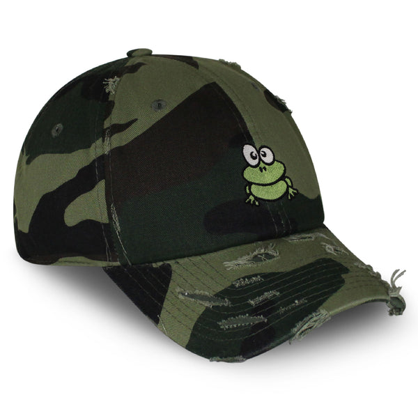 Frog Vintage Dad Hat Frayed Embroidered Cap Green