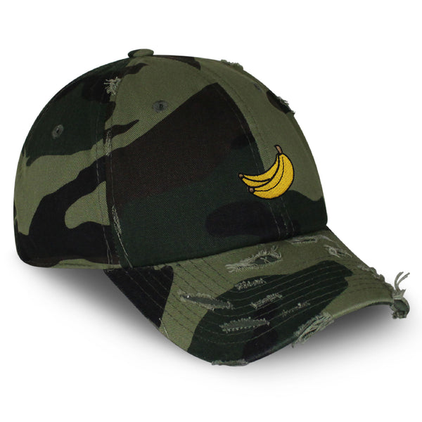 Banana Fruit Vintage Dad Hat Frayed Embroidered Cap Monkey