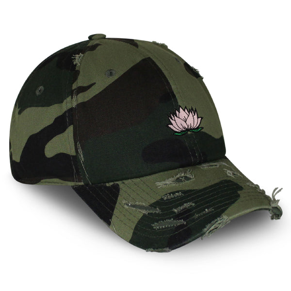 Lotus Flower Vintage Dad Hat Frayed Embroidered Cap Pond