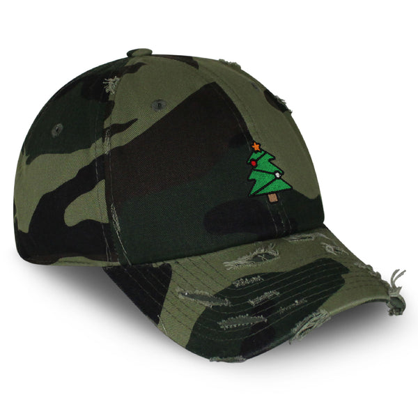 Christmas Tree Star Vintage Dad Hat Frayed Embroidered Cap Holiday