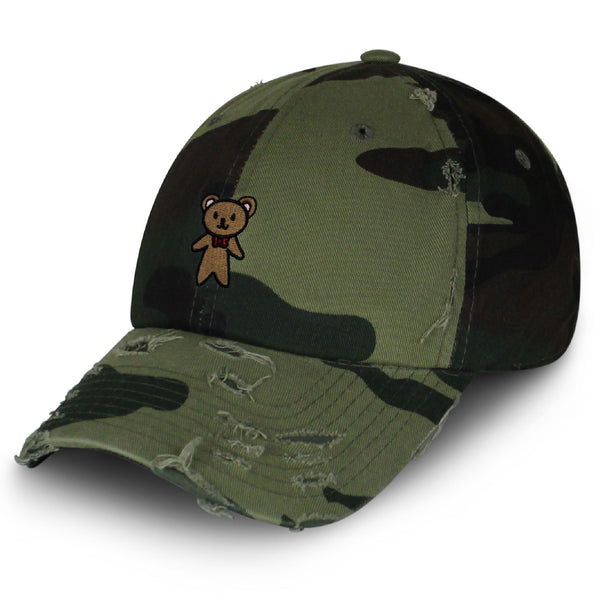 Teddy Bear Vintage Dad Hat Frayed Embroidered Cap Ribbon Brown