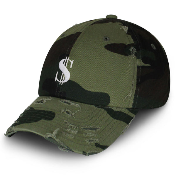 Dollar Sign Vintage Dad Hat Frayed Embroidered Cap Money Cash