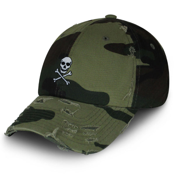 Pirate Skull Vintage Dad Hat Frayed Embroidered Cap Scary Grunge